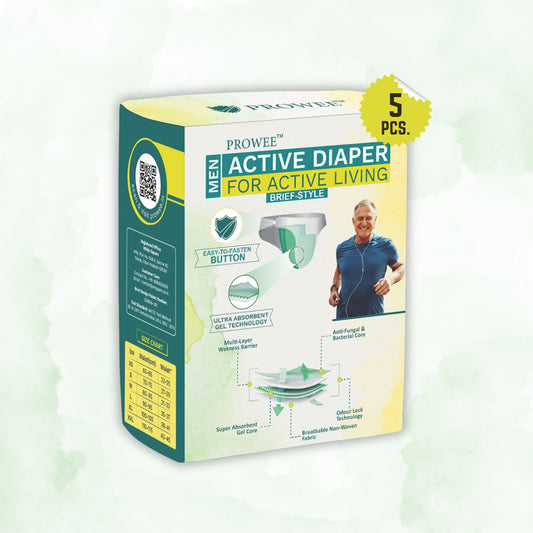 Active Adult Diaper for men "Brief Style" for Incontinence,Customised to Size with Easy to Fix Button, Microbe Protected--Prowee Active Adult Diaper (Men)