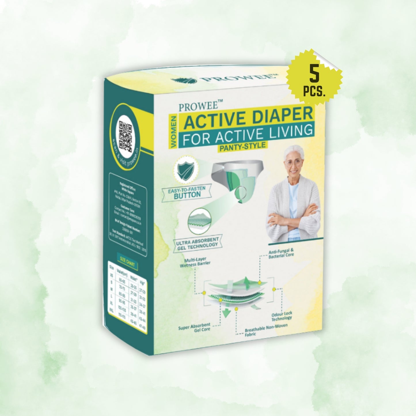 Active Adult Diaper for Women "Panty Style" for Incontinence, Microbe Protected--Prowee Active Adult Diaper (Women)