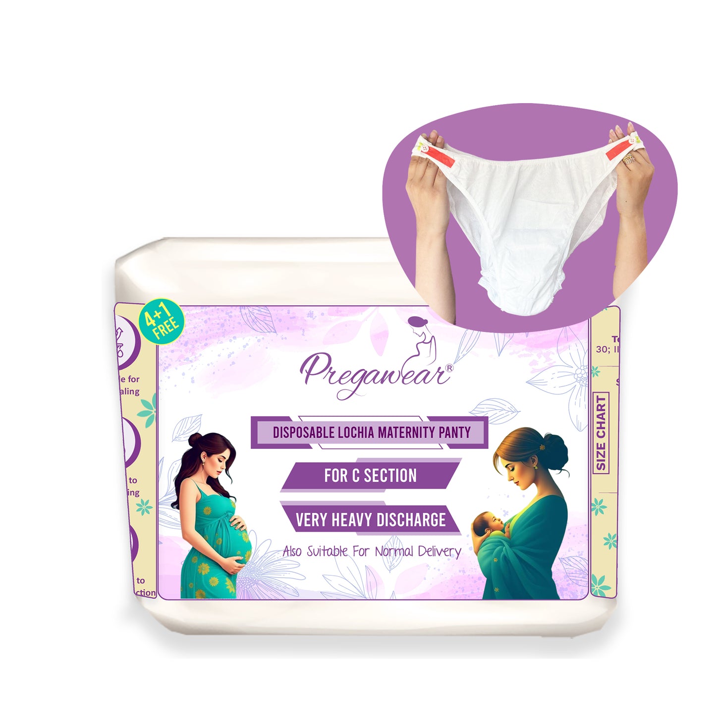 Pregawear Lochia Maternity C-Section Panty – Disposable Period Panty for Heavy Flow Postpartum, Rash-Free and Leak-Proof for Normal Delivery