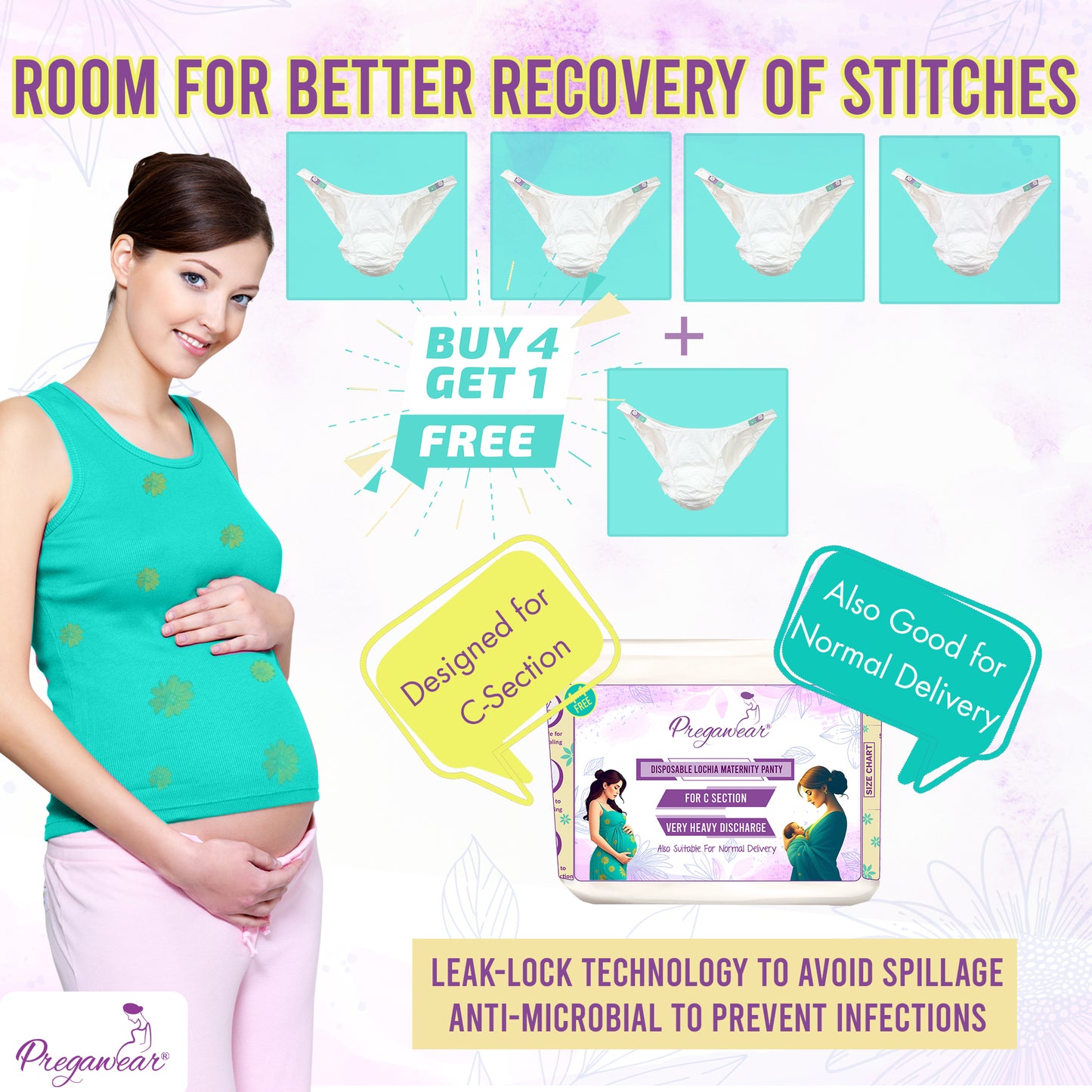 Pregawear Lochia Maternity C-Section Panty – Disposable Period Panty for Heavy Flow Postpartum, Rash-Free and Leak-Proof for Normal Delivery
