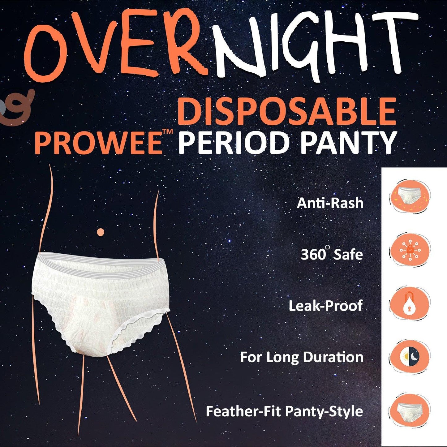 Prowee Overnight Disposable Period Panty with Leak Guard to Prevent Staining and Leakage | High Absorption | All Night Protection | Worry Free Sleep | Ideal for Heavy Flow Days - Prowee