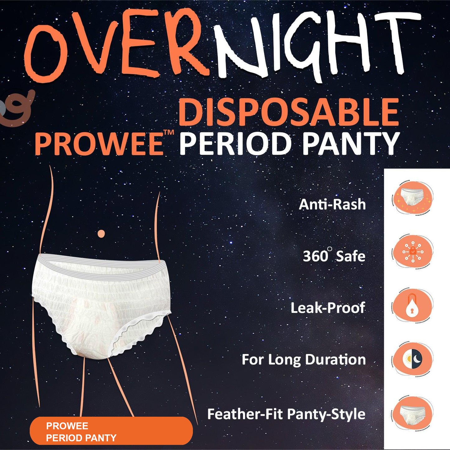 Period Panty - Overnight Disposable panties with Leak Guard,High Absorption capacity for All Night Protection & Worry Free Sleep. An Ideal for Heavy Flow Days. PROWEE Period Panty.