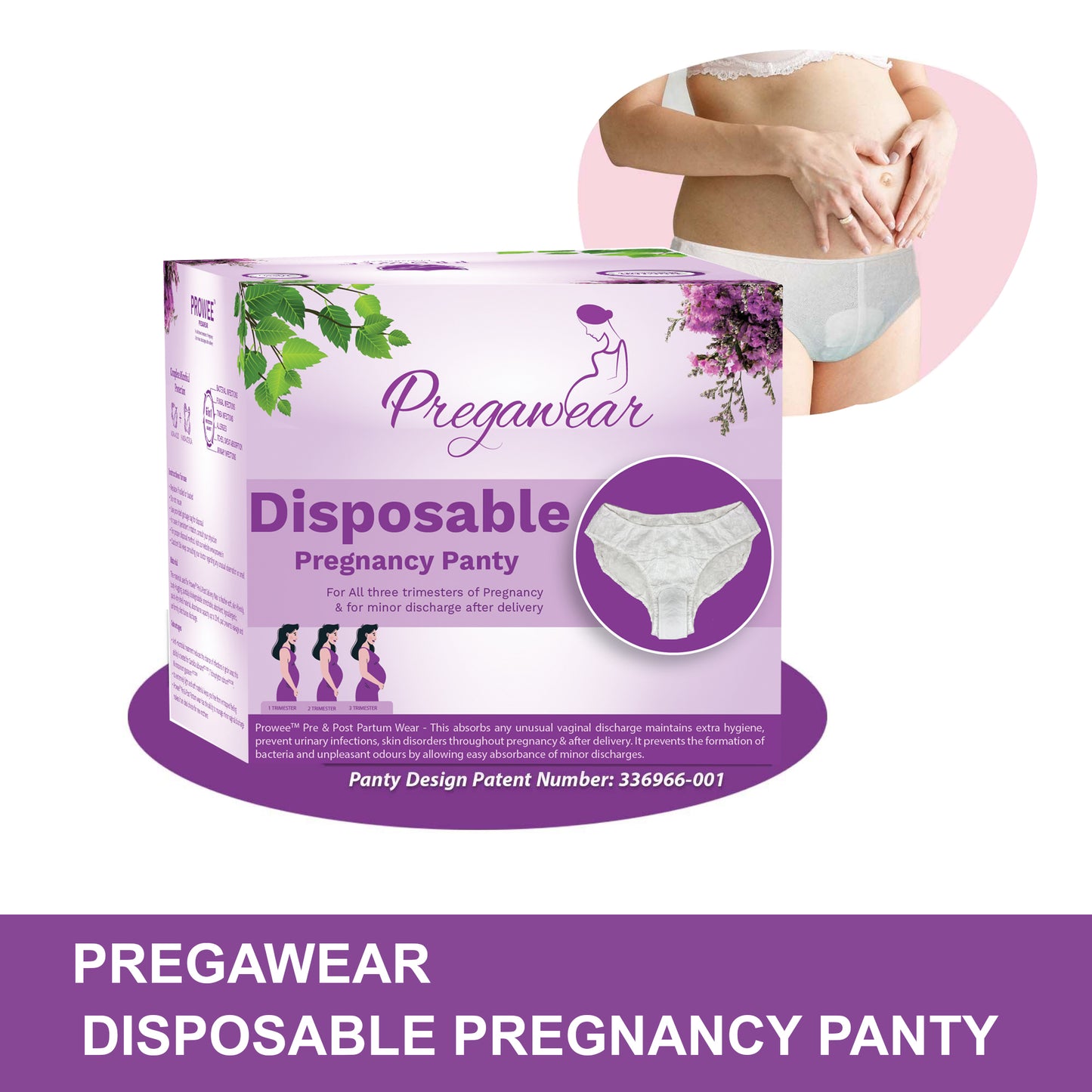 Maternity Panties with Pads (Disposable) for Minor Pregnancy Spotting / Discharge for All 3 Trimesters, Microbe Protected. --Pregawear Disposable Pregnancy Panty