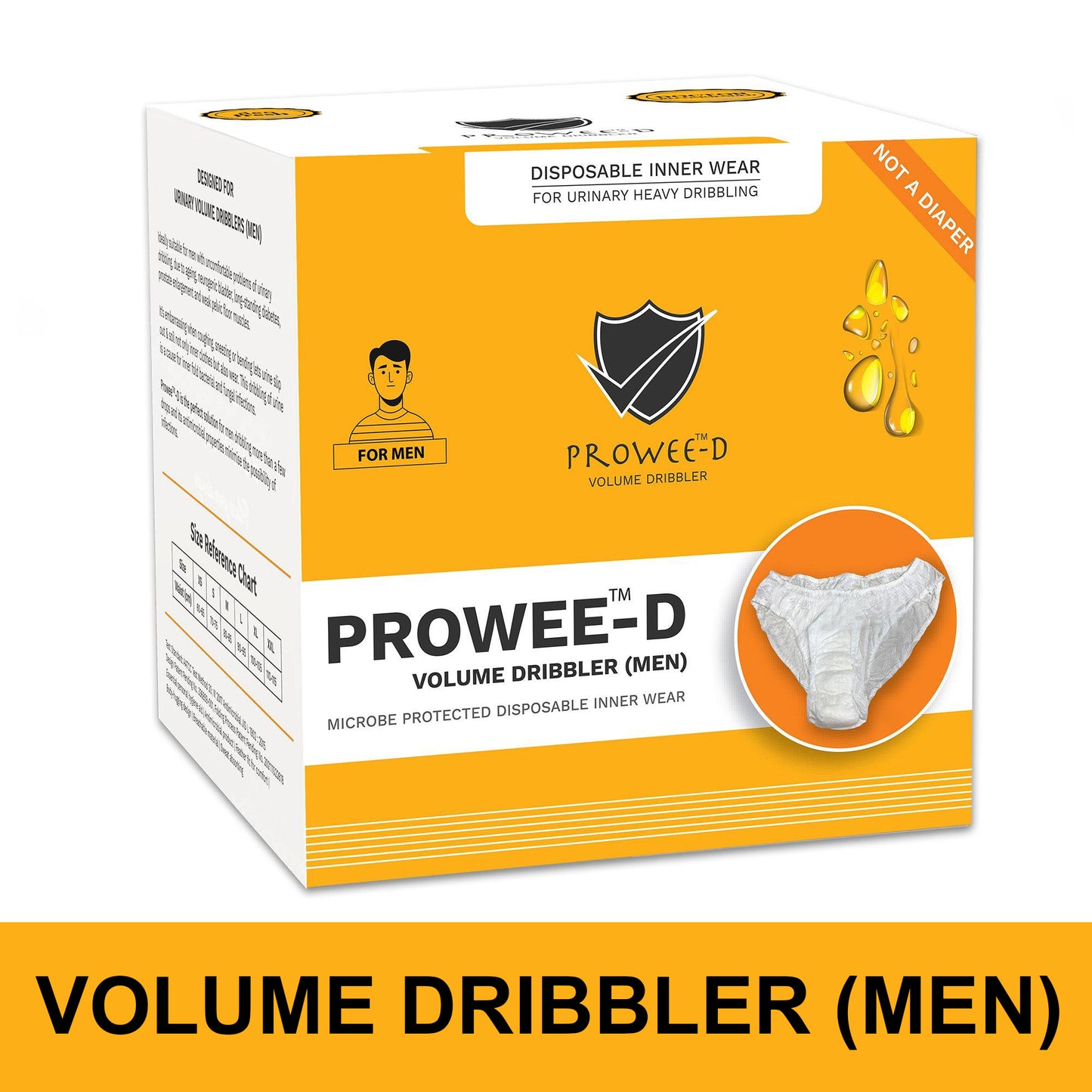 NOT an Adult Diaper, BUT Disposable Customised Men briefs for Urinary Incontinence/Leak (Large Volume 50-400cc), Microbe protected. Prowee-D ( Volume Dribbler Men)