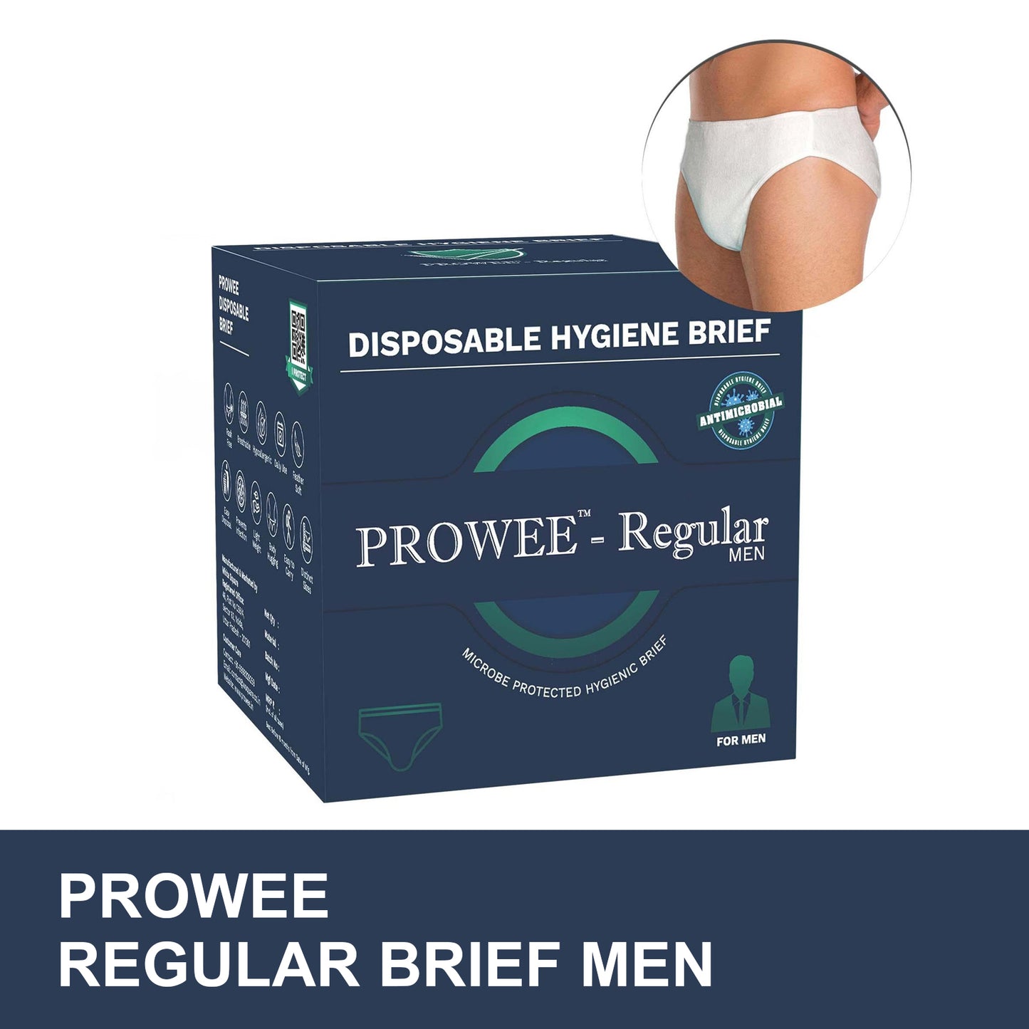Brief Style Disposable Regular Hygiene Innerwear, All Day Odorless, Lightweight with Fungal Protection. Prowee Regular (Men)