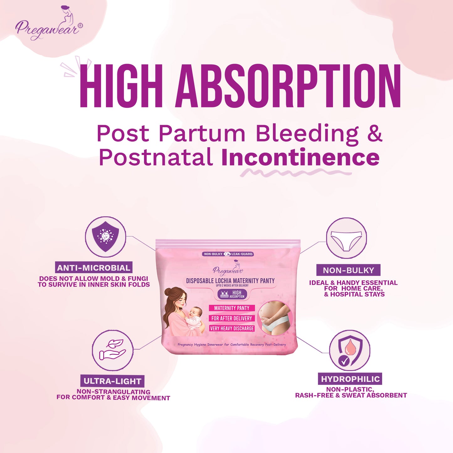 Pregawear Lochia Maternity Panty  & Disposable Panties Combo| Leak-Proof, Rash-Free, Antifungal, Antibacterial Hygiene Underwear for Comfortable Recovery| Skin-Friendly After Delivery Care