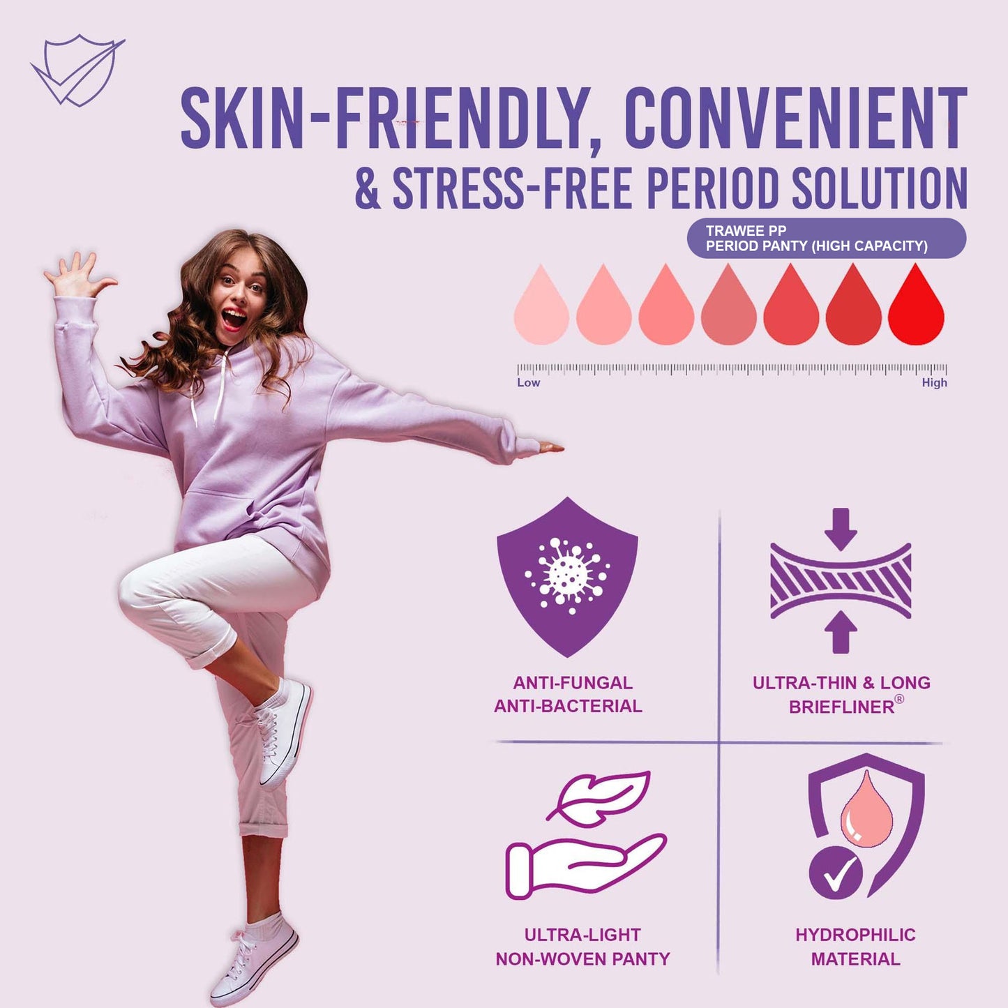 TRAWEE Disposable Period Panties for Heavy Flow with High Absorption Capacity,Customised Fitting Overnight Protection- TRAWEE PP