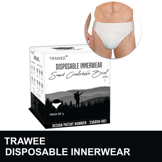 Brief Style Disposable Travelers Hygiene Innerwear, All Day Odorless, Lightweight with Fungal Protection. Trawee (Men) - Disposable Innerwear