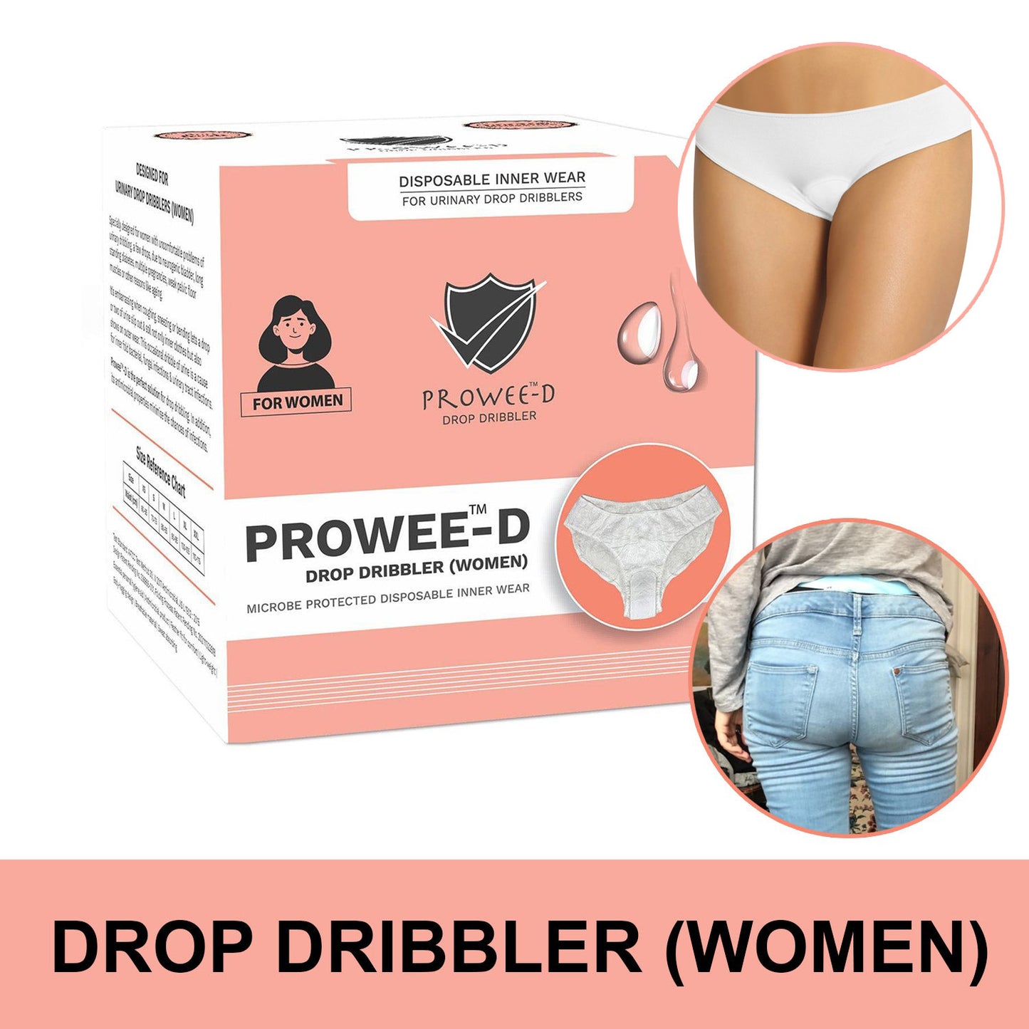 Better Than Adult Diaper, Disposable Customised Women Panties for Dribbling or Discharge (Small Volume- Drops), Microbe protected for the entire day for-Prowee-D (Drop Dribbler Women)