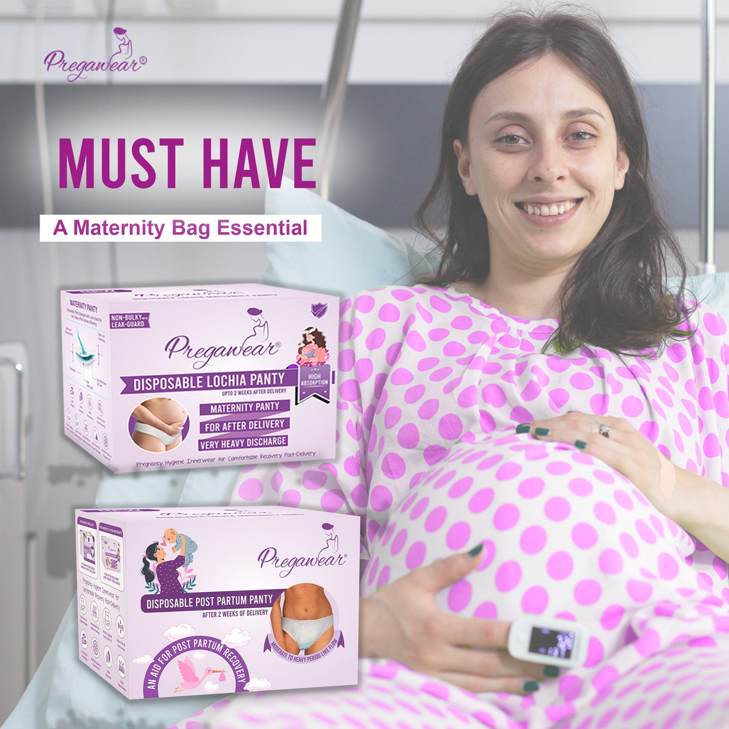 "Pregawear Lochia Maternity Panty(5) & Postpartum Panty(5) Combo | Disposable Antifungal Antibacterial Innerwear for New Mothers | Soft, Breathable, Leak-Proof Panties After Delivery Care  "